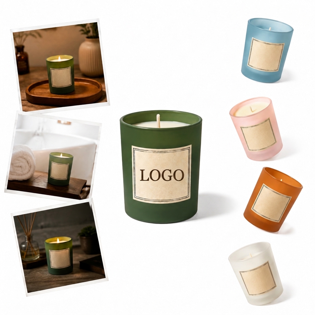 Frosted Green Glass Scented Candle