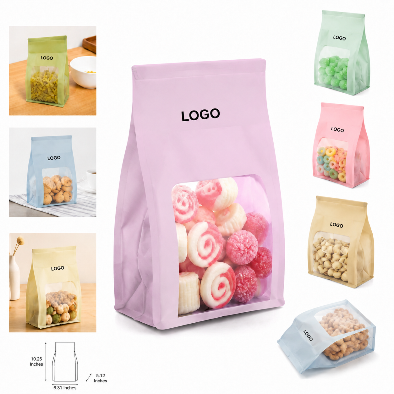 Stand-Up Resealable Food Pouches with Clear Window